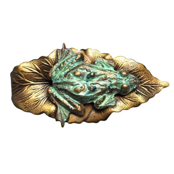 Vtg Enamel Spotted Frog Rhinestone Eyes Pin Brooch - Picture 1 of 4